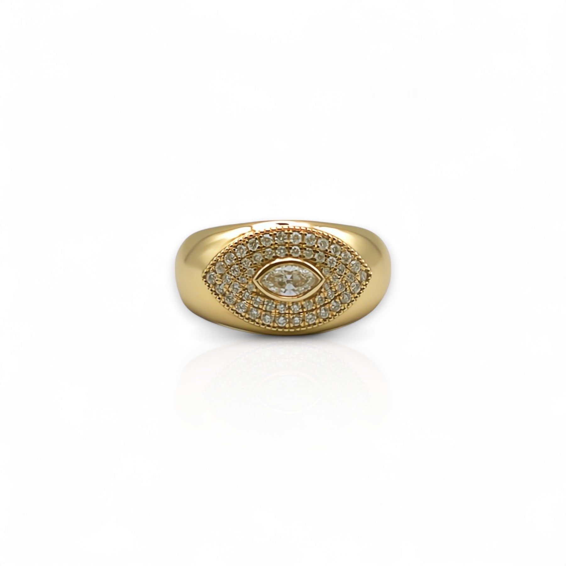 14KT Yellow Gold Diamond Evil Eye Signet Ring