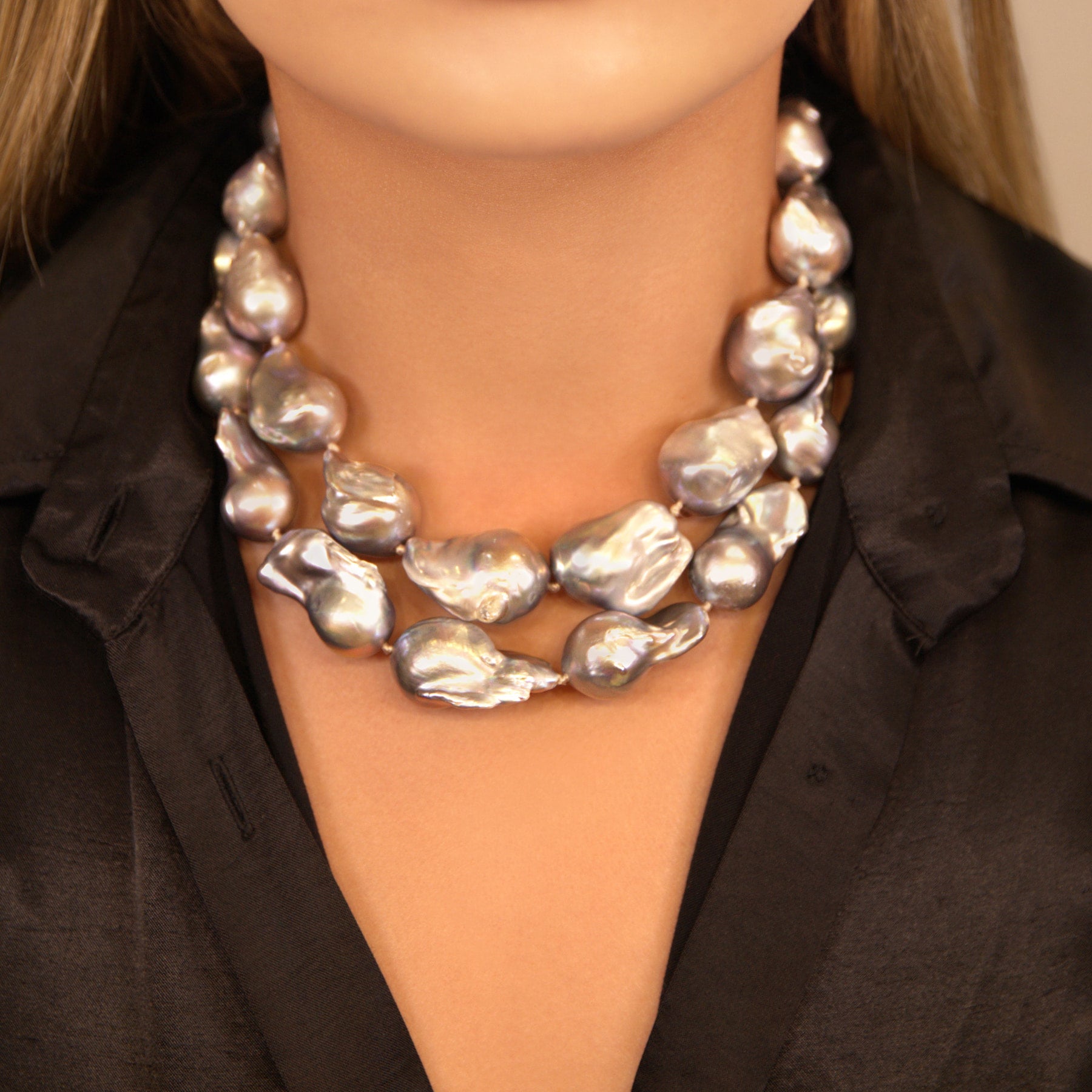 Large Grey Baroque Freshwater Pearl Necklace