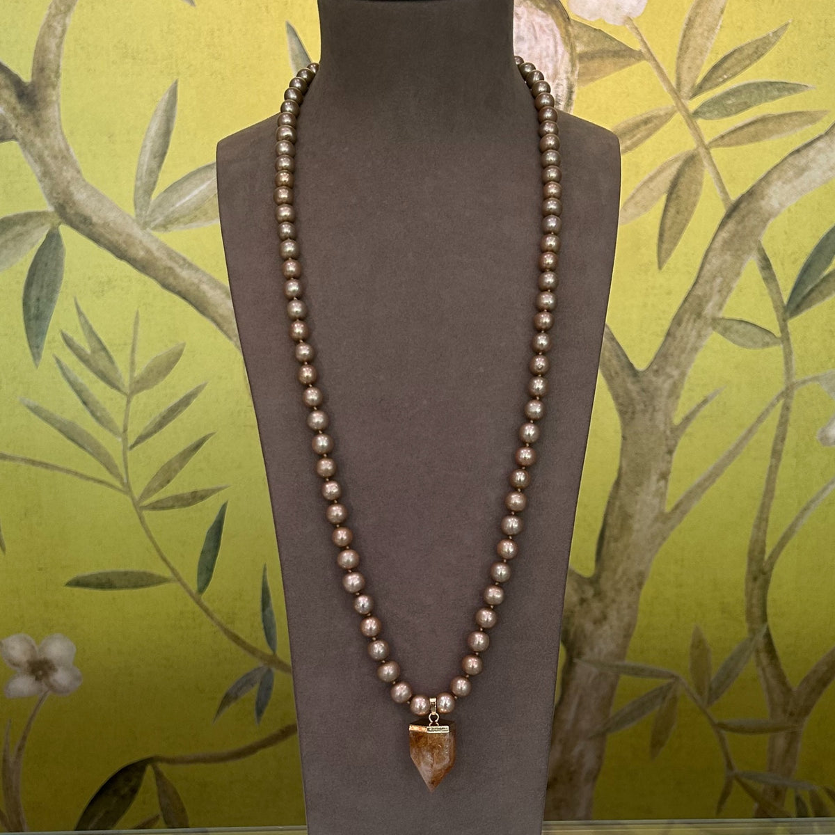 Citrine Pearl Amulet Necklace