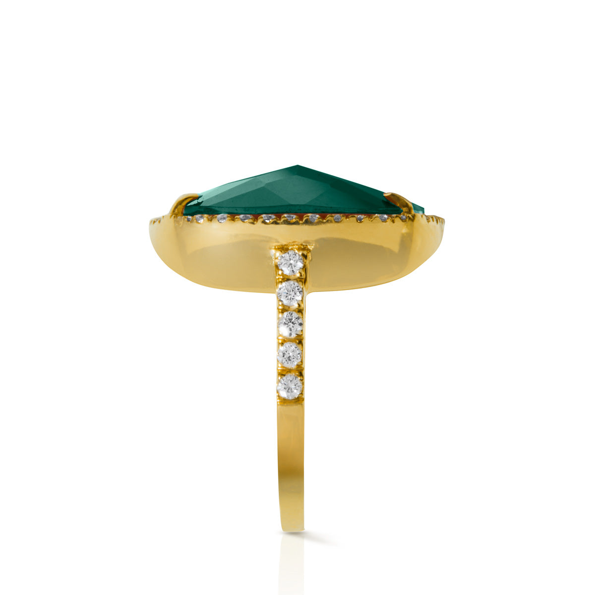 14KT Yellow Gold Diamond Emerald Triplet Cushion Cut Cocktail Ring