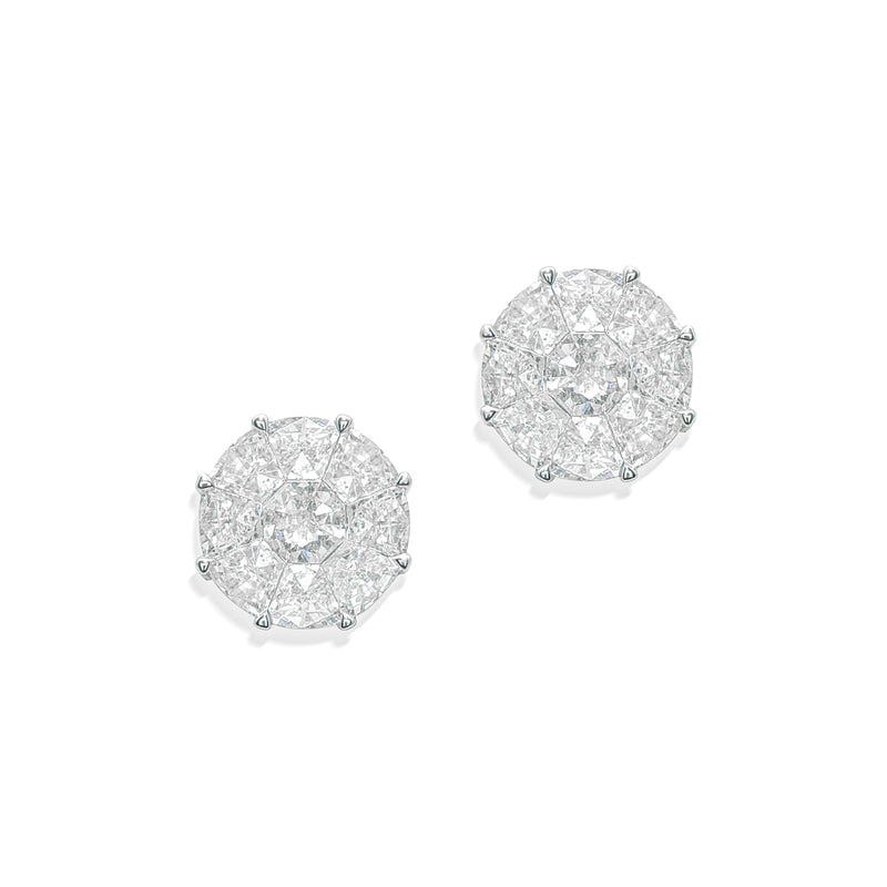 18KT White Gold Diamond Illusion Large Round Stud Earrings