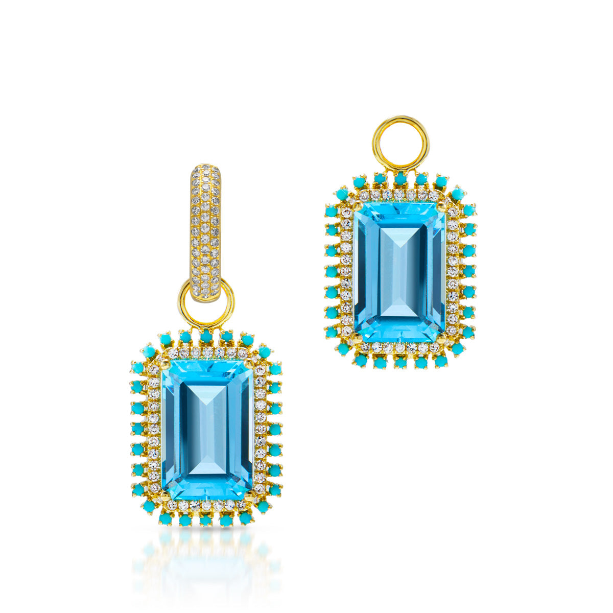 18KT Yellow Gold Blue Topaz Turquoise Diamond Portofino Earring Charms