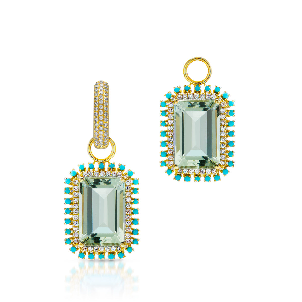 18KT Yellow Gold Green Amethyst Turquoise Diamond Portofino Earring Charms
