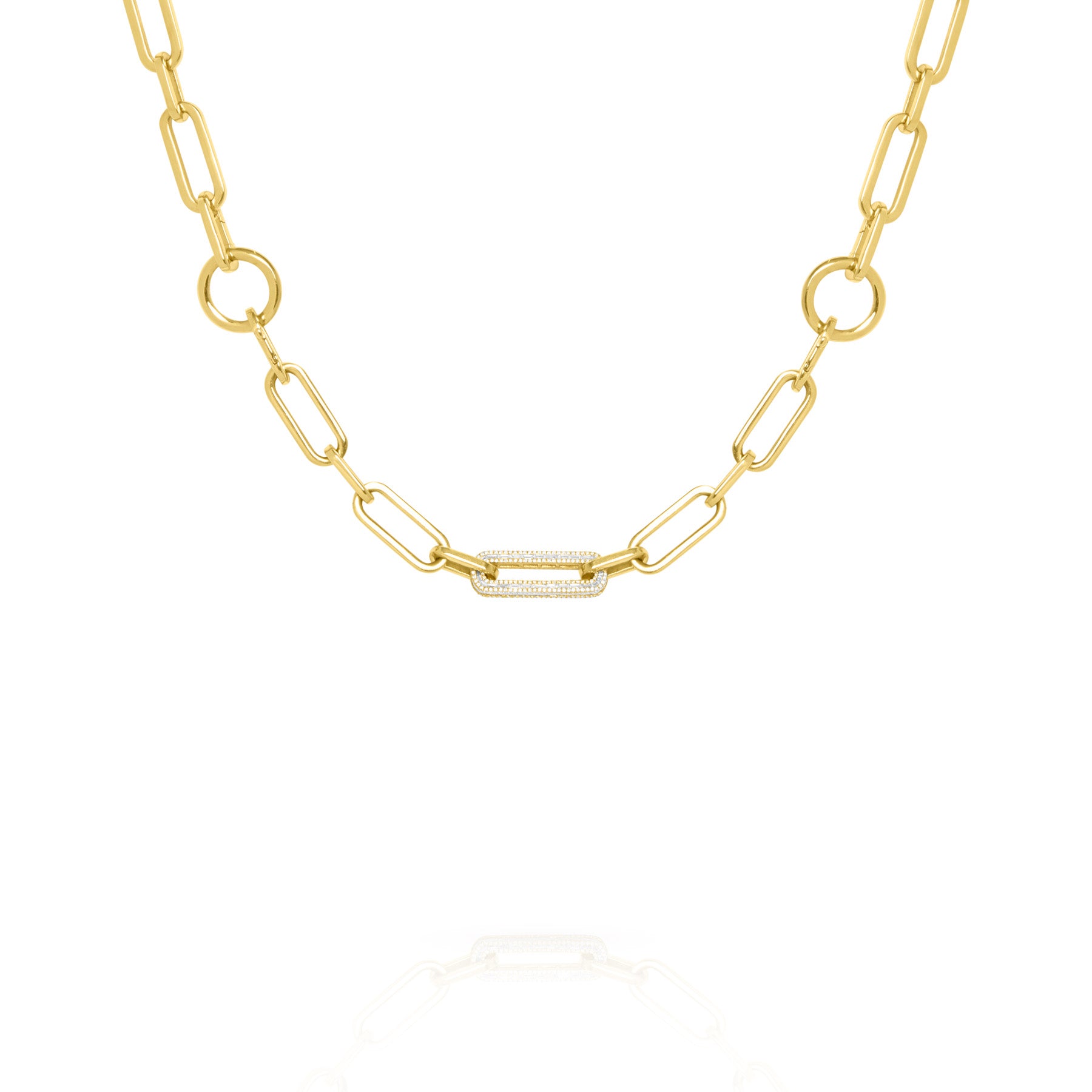 14KT Yellow Gold Baguette Diamond Chain Link Magic Necklace