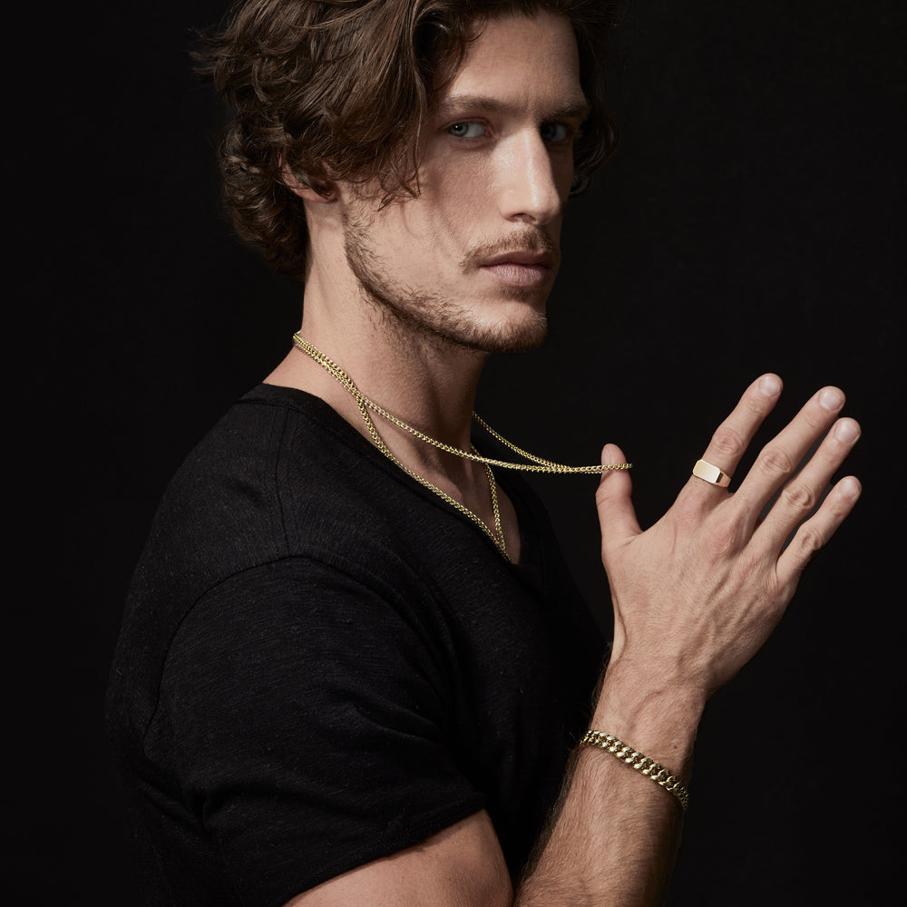 Model wearing 14KT Yellow Gold Hendrix Ring