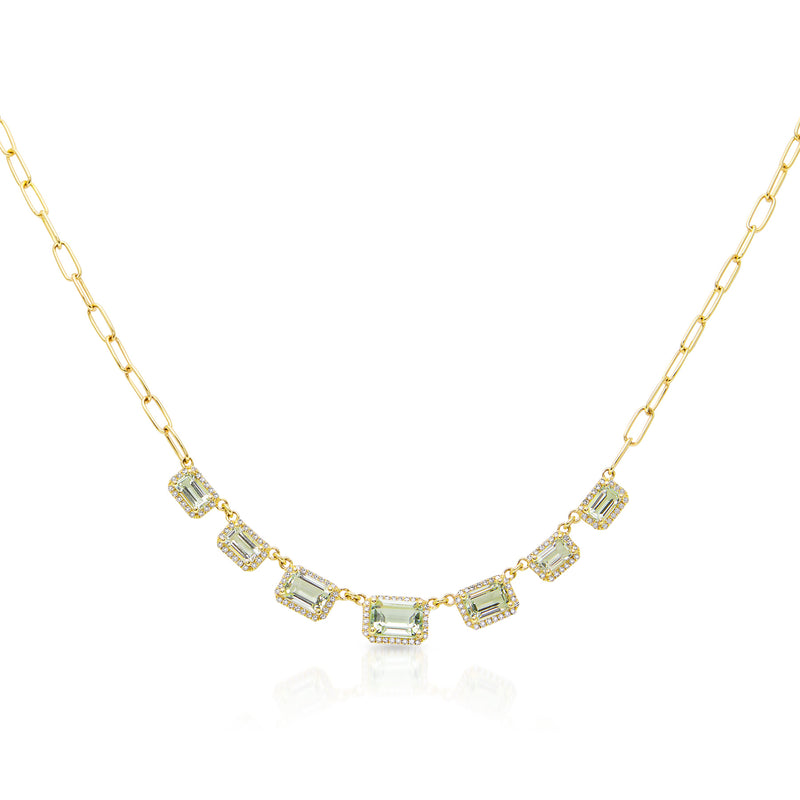 14KT Yellow Gold Diamond Green Amethyst Francesca Chain Link Necklace