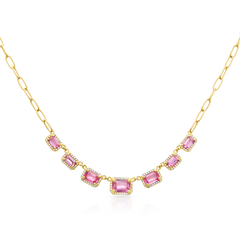 14KT Yellow Gold Diamond Pink Sapphire Francesca Chain Link Necklace
