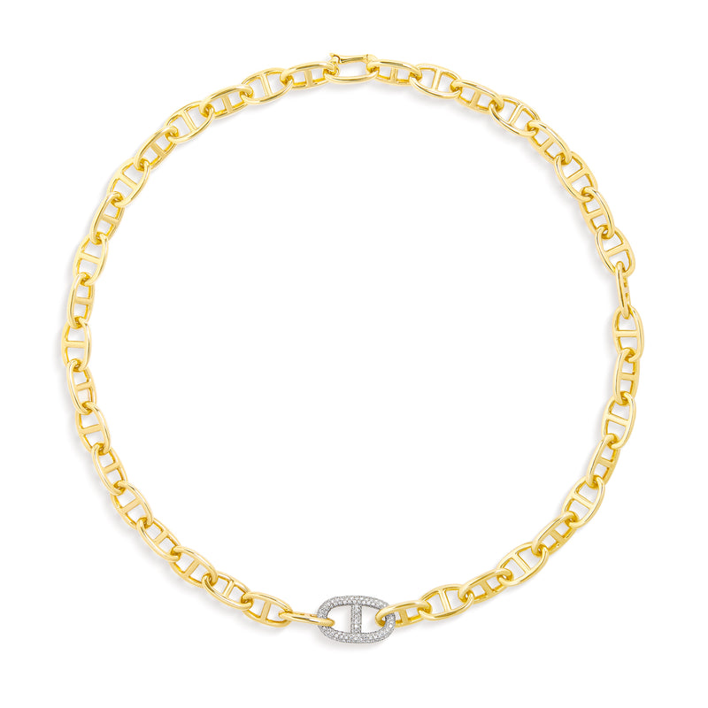 14KT Yellow Gold Diamond Anchor Chain Necklace