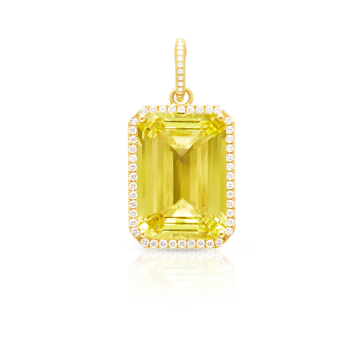 18KT Yellow Gold Diamond Lemon Quartz Luxe Jolly Charm Pendant with Diamond Clip on Bail