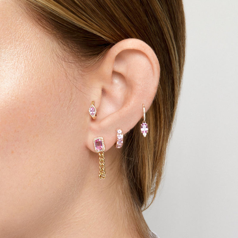14KT Rose Gold Pink Sapphire Huggie Earrings