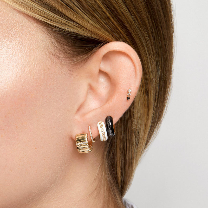 Model wearing 14KT Rose Gold Black Diamond Ombre Earrings