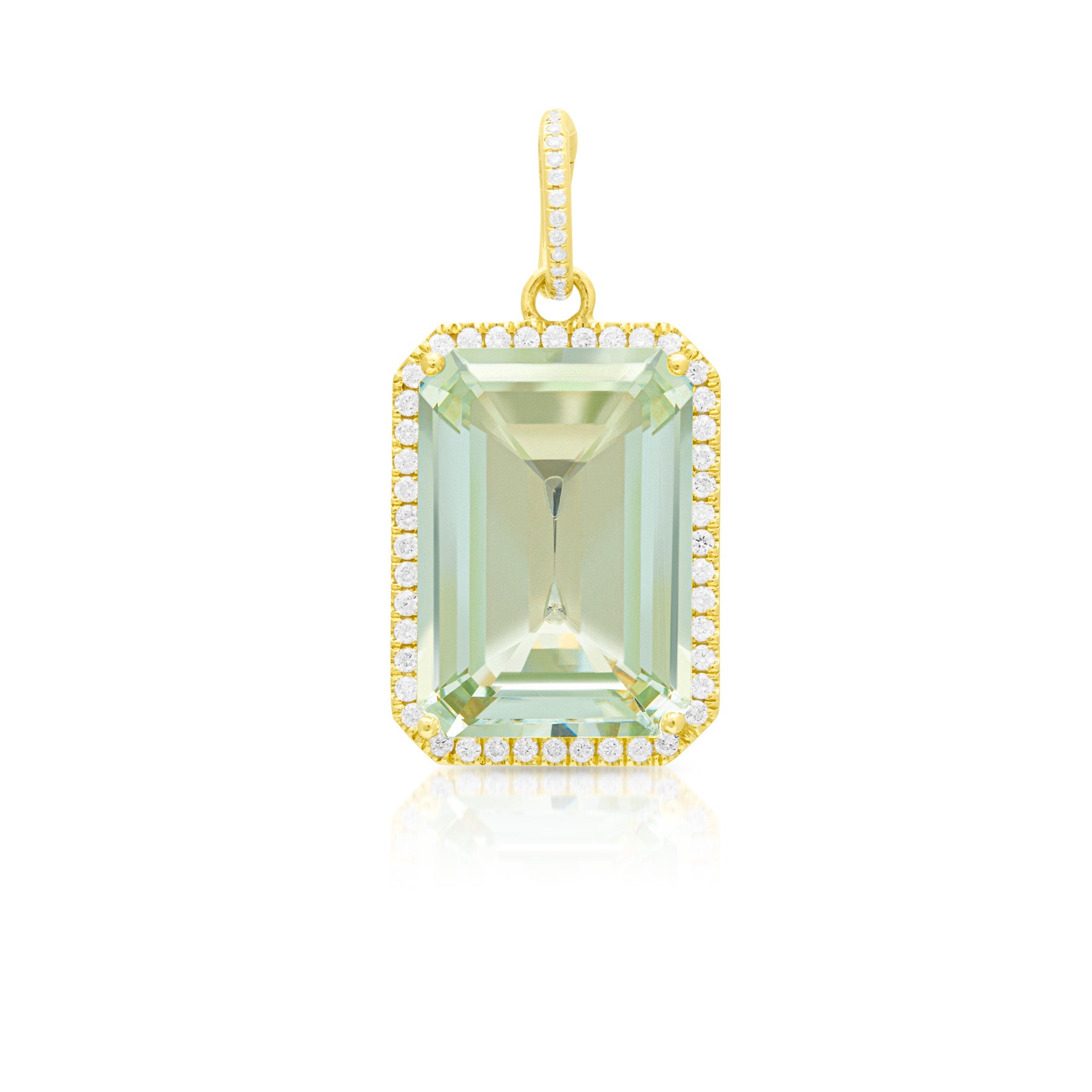 18KT Yellow Gold Diamond Green Amethyst Luxe Jolly Charm Pendant with Diamond Clip on Bail