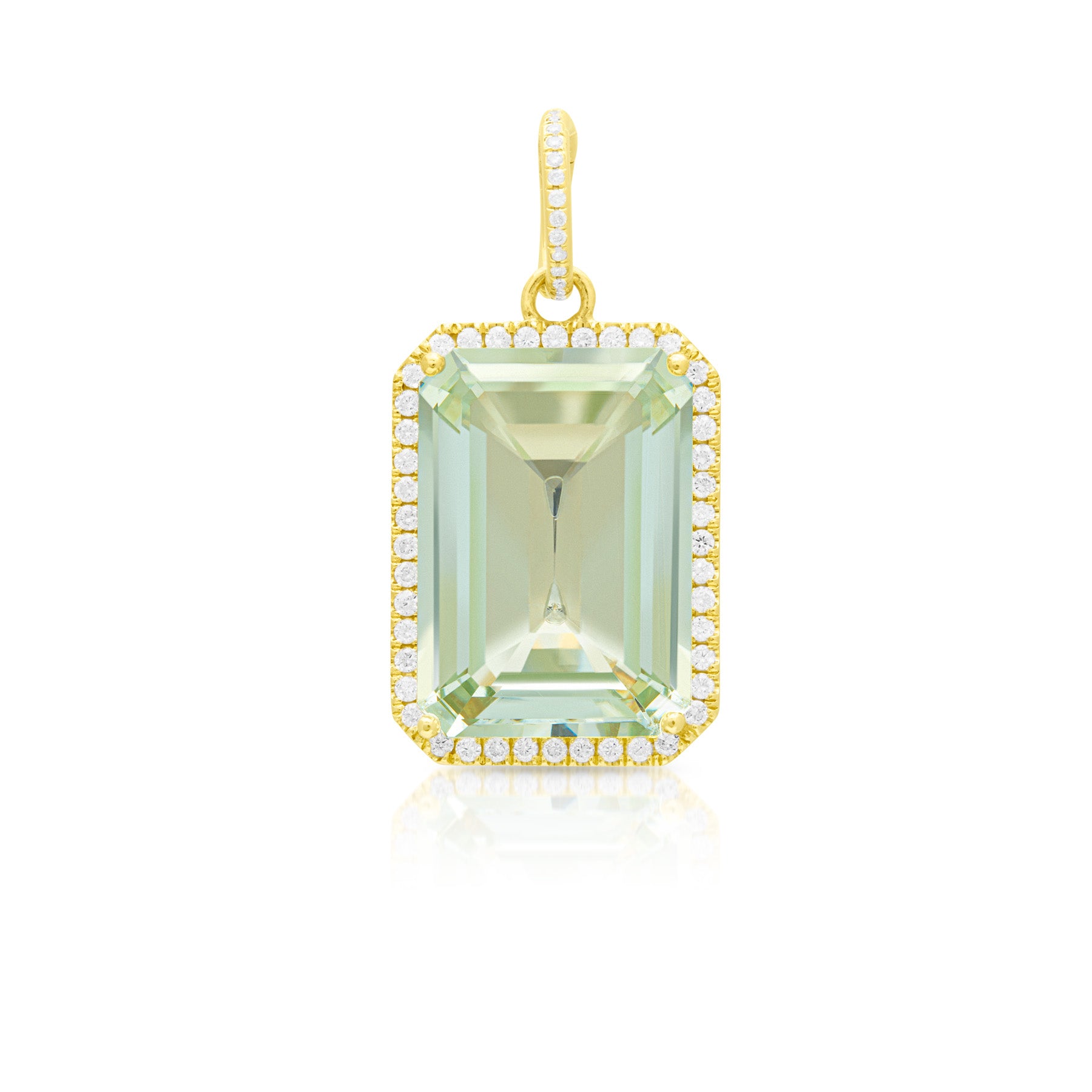 18KT Yellow Gold Diamond Green Amethyst Luxe Jolly Charm Pendant with Diamond Clip on Bail