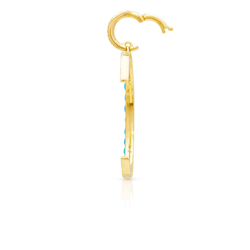 14KT Yellow Gold Turquoise Diamond Lunar Charm Pendant with Diamond Clip On Bail