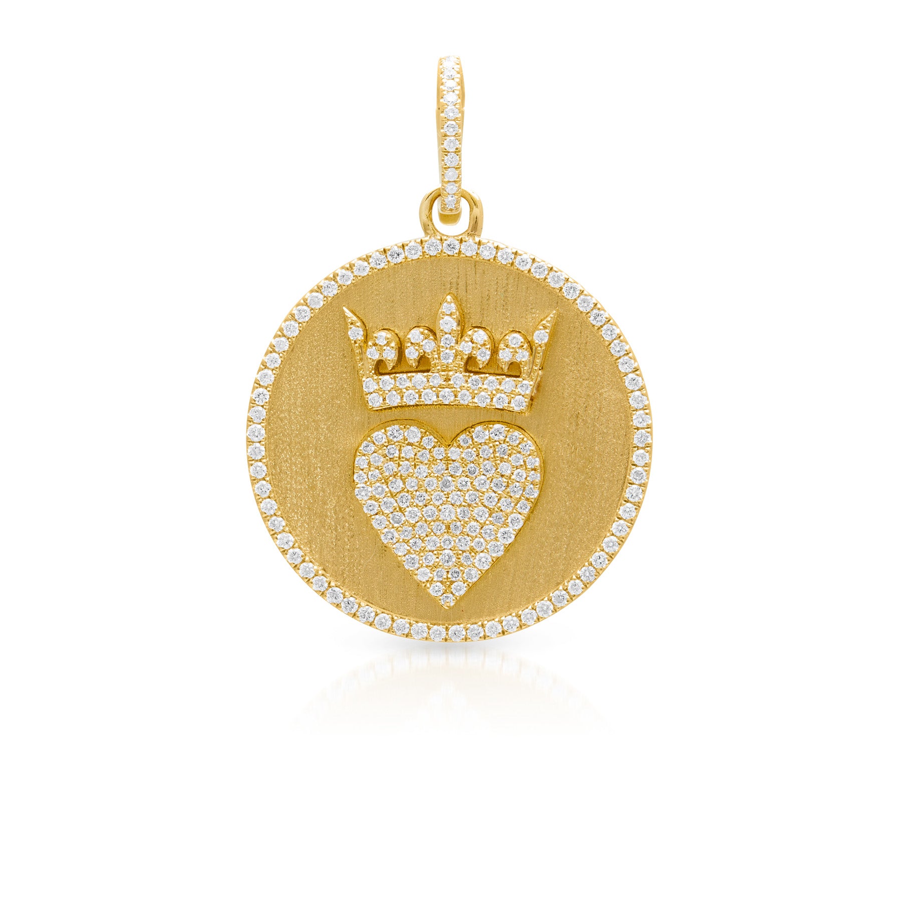 14KT Yellow Gold Diamond Queen of Heart Charm with Diamond Clip on Bail
