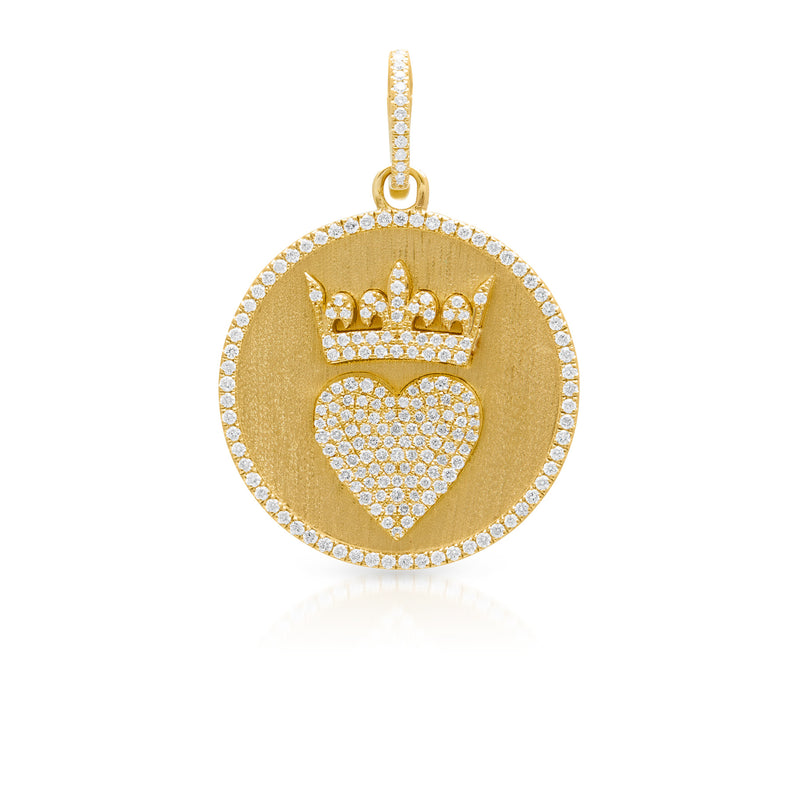 14KT Yellow Gold Diamond Queen of Heart Charm with Diamond Clip on Bail