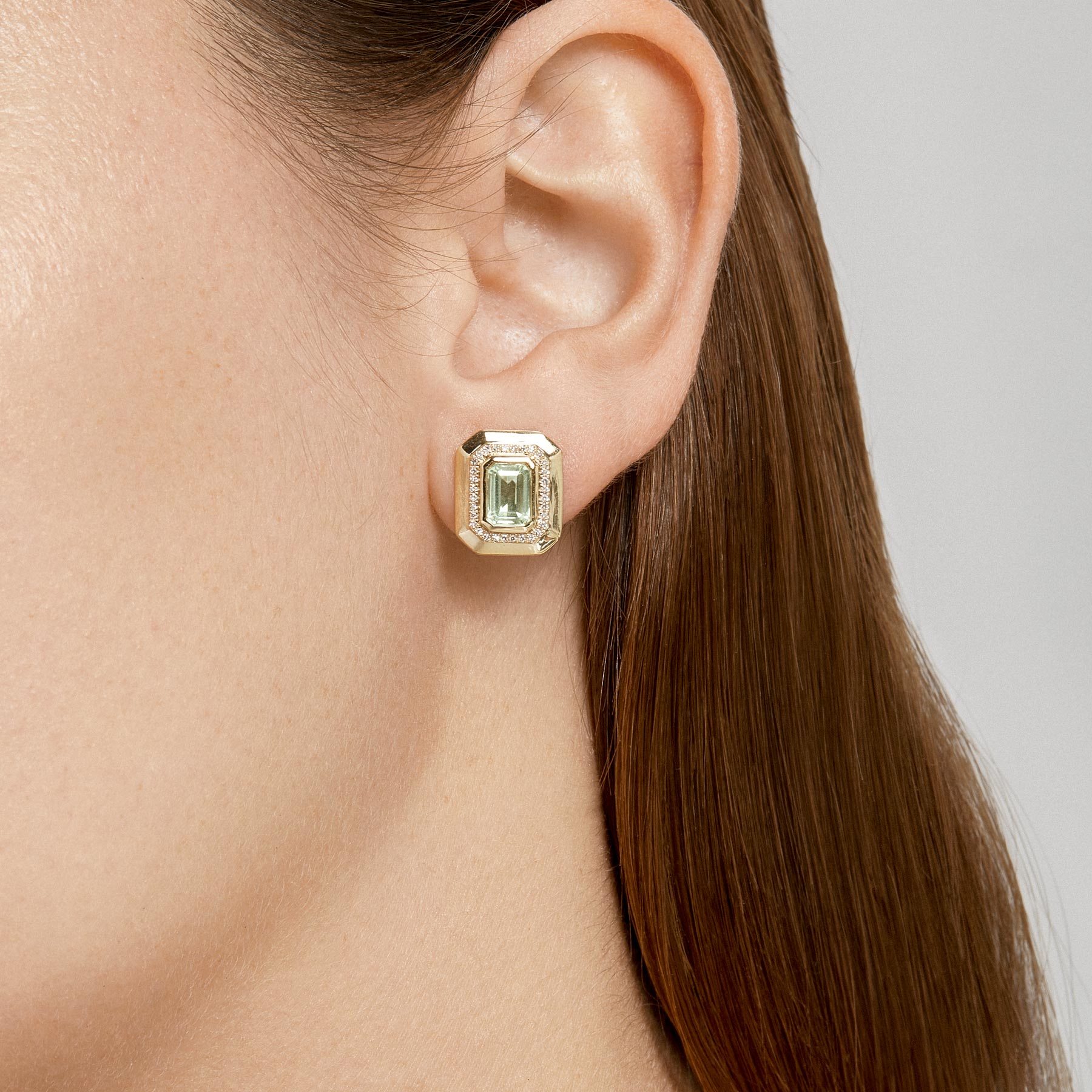 14KT Yellow Gold Green Amethyst Diamond Marabel Stud Earrings