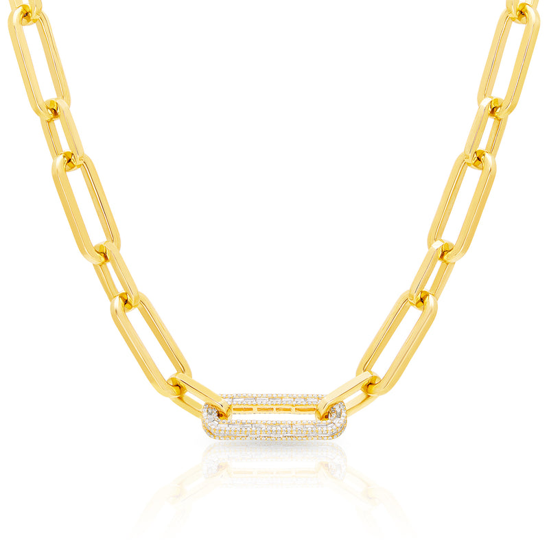 14KT Yellow Gold Baguette Diamond Luxe Chain Link Necklace
