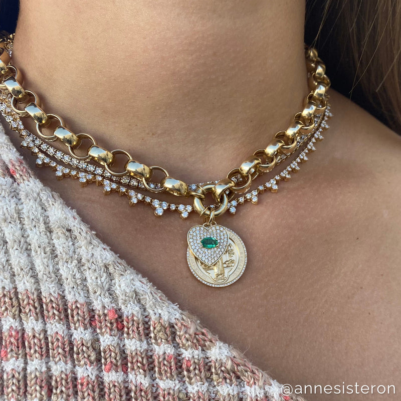 14KT Yellow Gold Diamond Emerald Heart Charm Pendant