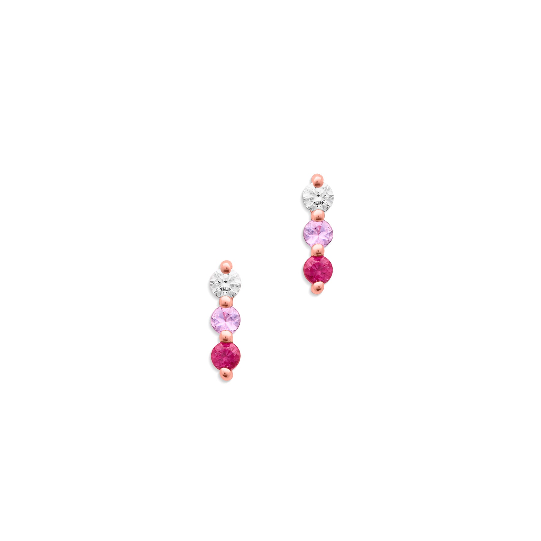14KT Rose Gold Pink Sapphire Ruby Diamond Ombre Earrings