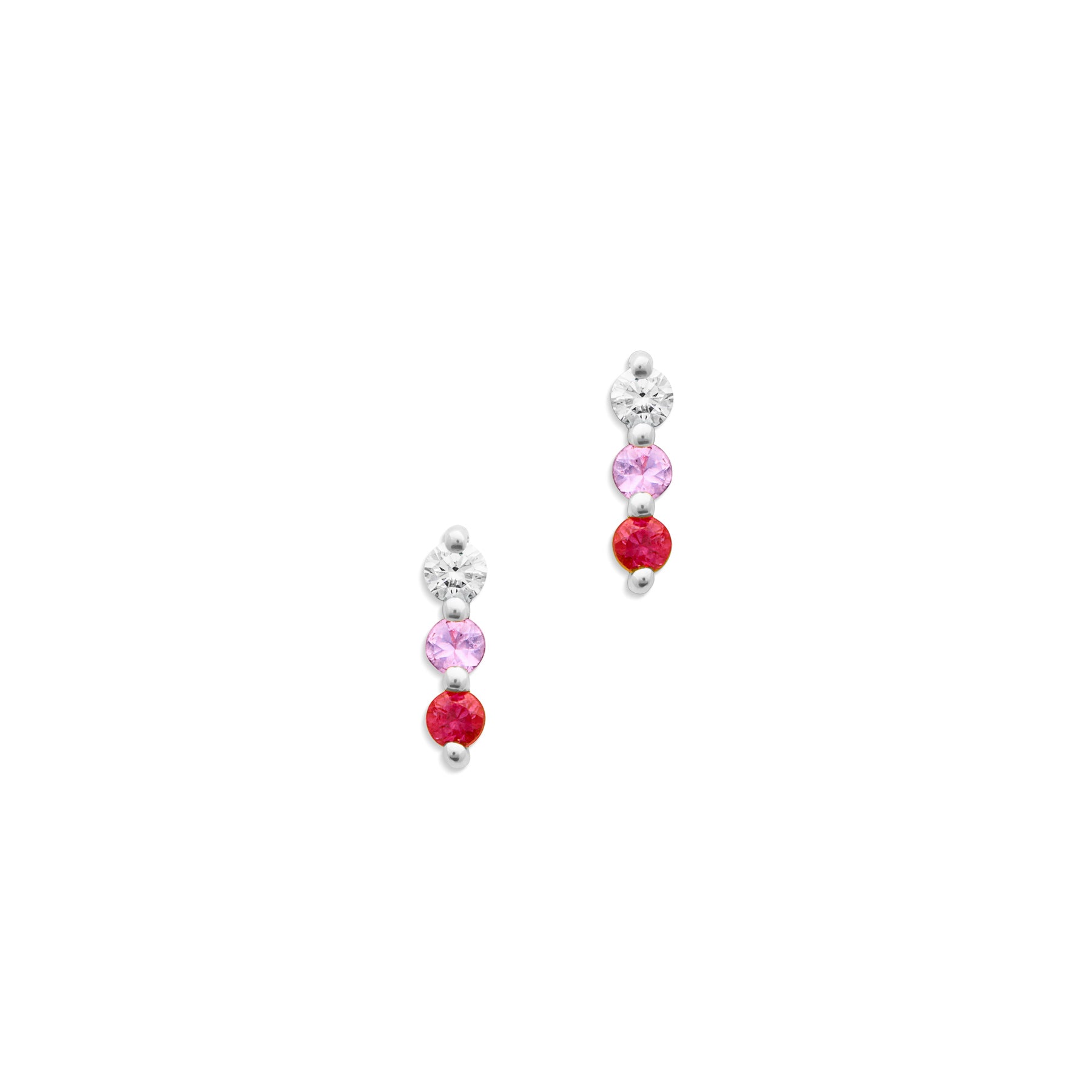 14KT White Gold Pink Sapphire Ruby Diamond Ombre Earrings