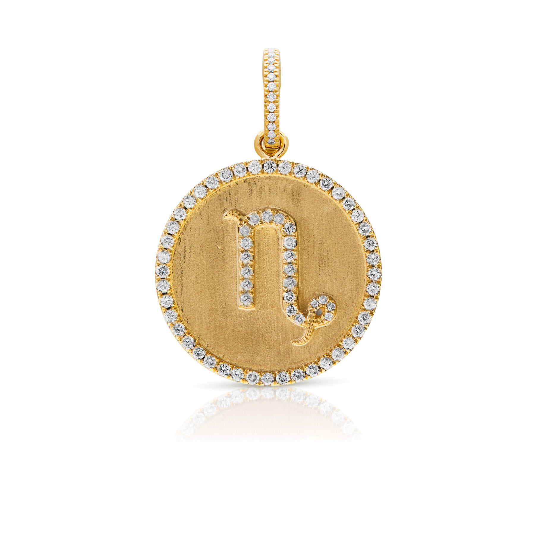14KT Yellow Gold Diamond Zodiac Capricorn Medallion Charm with Diamond Clip on Bail