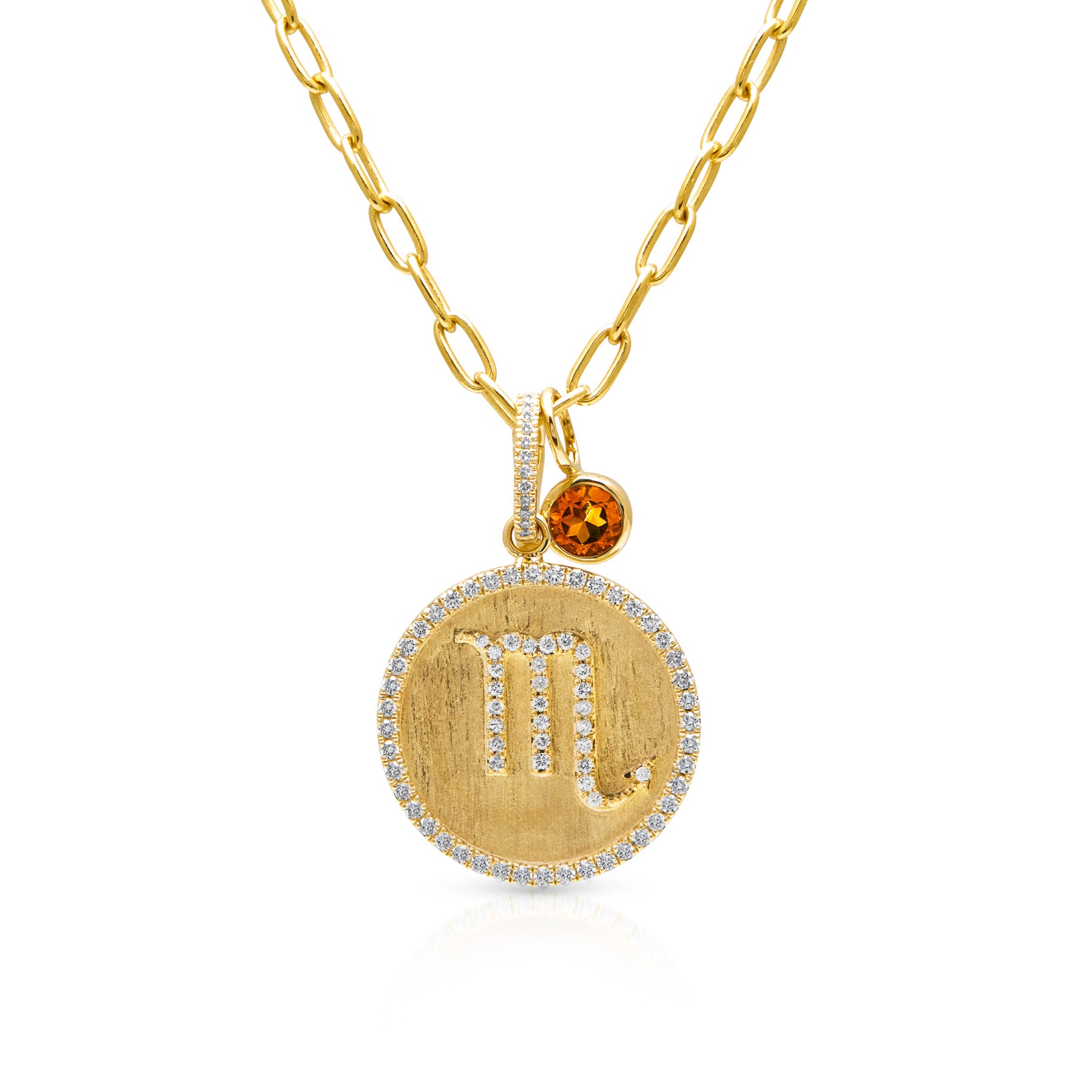 14KT Yellow Gold Diamond Zodiac Scorpio Medallion Charm with Diamond Clip on Bail