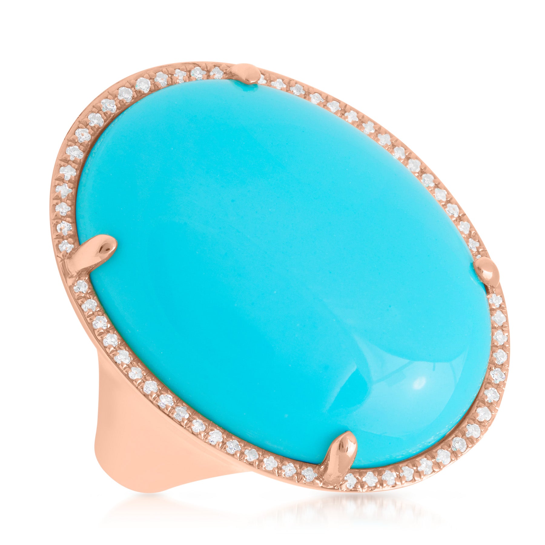 14KT Rose Gold Turquoise Diamond Oval Cocktail Ring