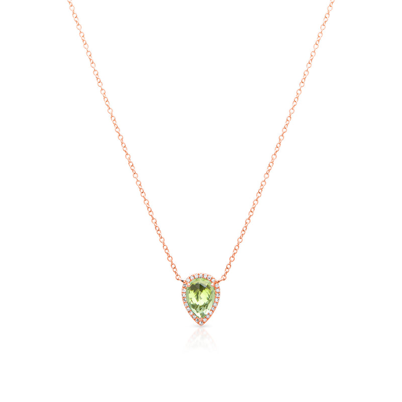 14KT Rose Gold Green Amethyst Diamond Necklace