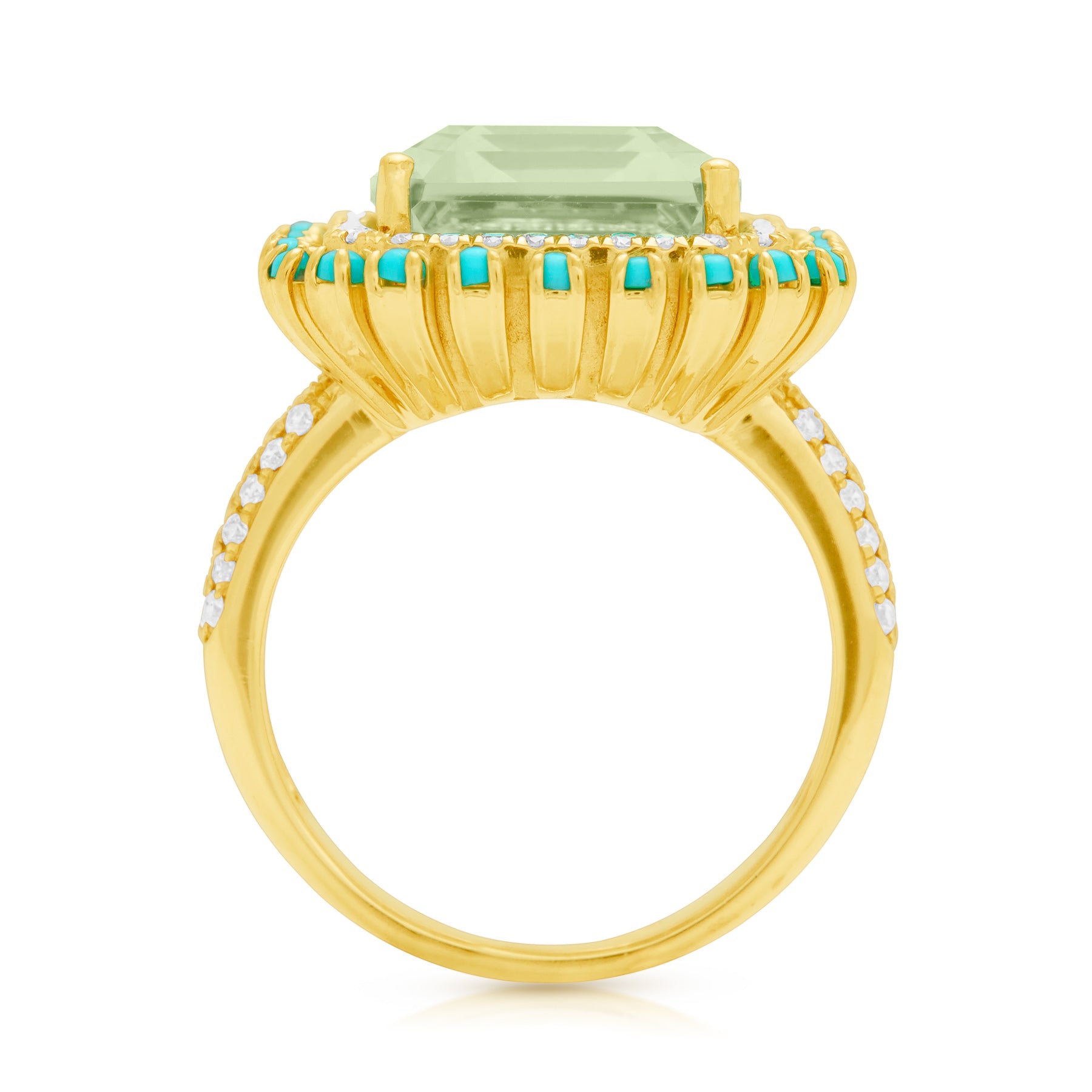 18KT Yellow Gold Green Amethyst Turquoise Diamond Luxe Olympia Ring