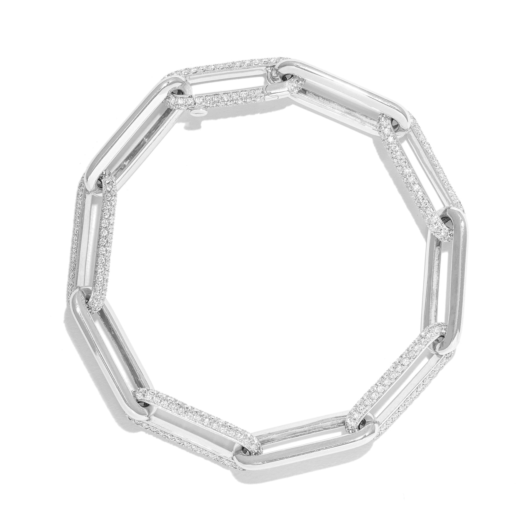 14KT White Gold Diamond Elongated Chain Link Bracelet