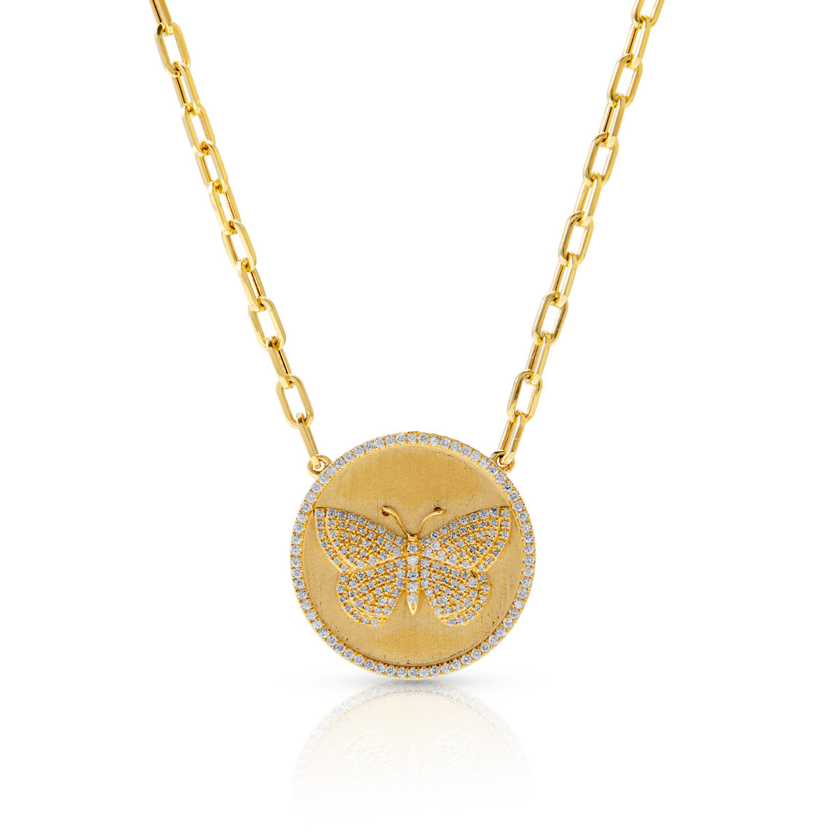 14KT Yellow Gold Pave Diamond Butterfly Necklace - Anne Sisteron