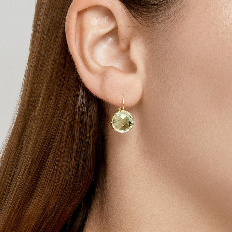 14KT Yellow Gold Green Amethyst Earrings