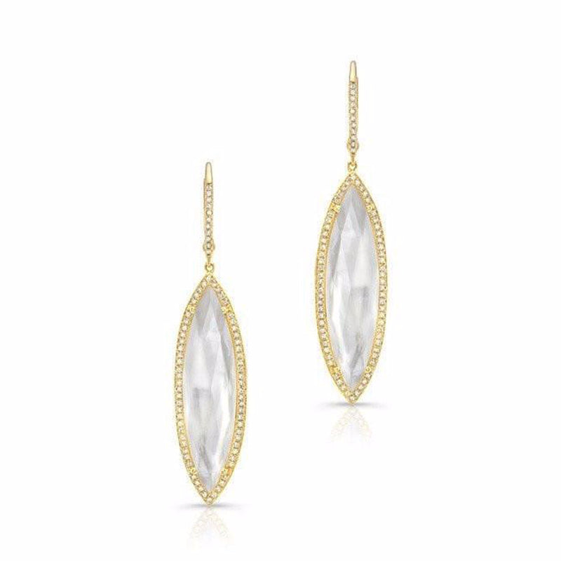 14KT Yellow Gold Diamond Mother of Pearl Celeste Marquis Earrings