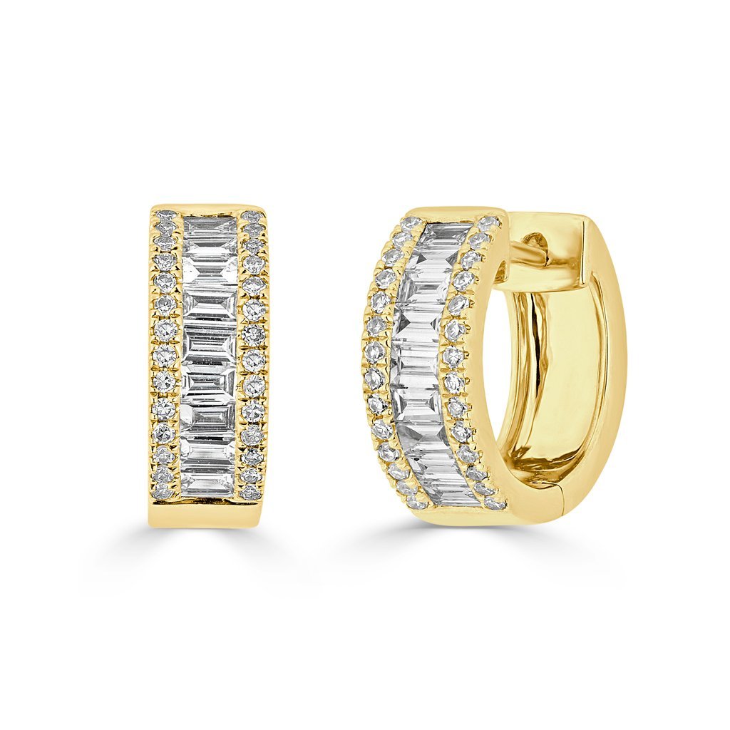 14KT Yellow Gold Baguette Diamond Elle Huggie Earrings
