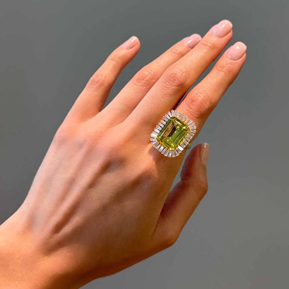 18KT Yellow Gold Lemon Quartz Baguette Diamond Luxe Fauna Ring
