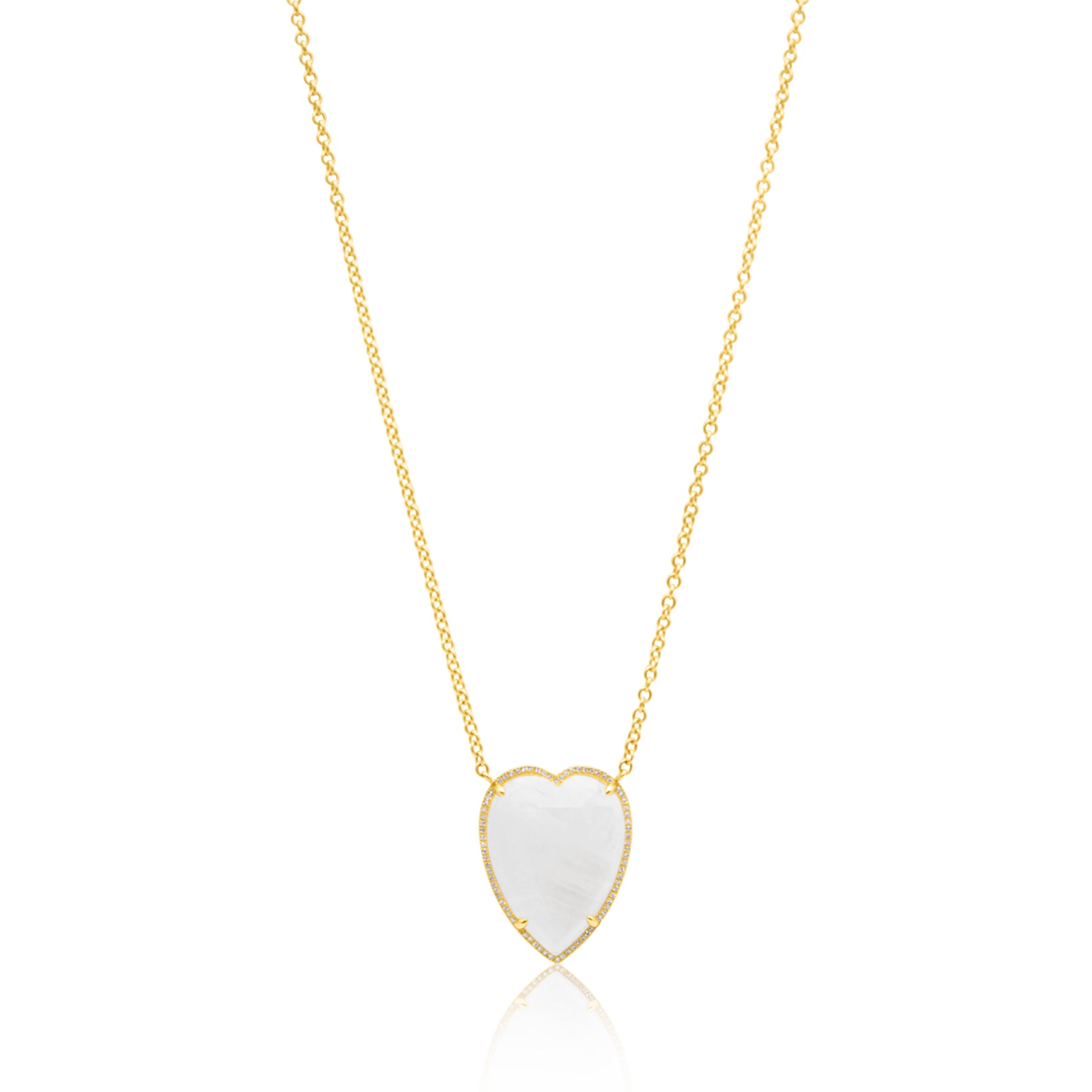 14KT Yellow Gold Moonstone Diamond Heart Necklace