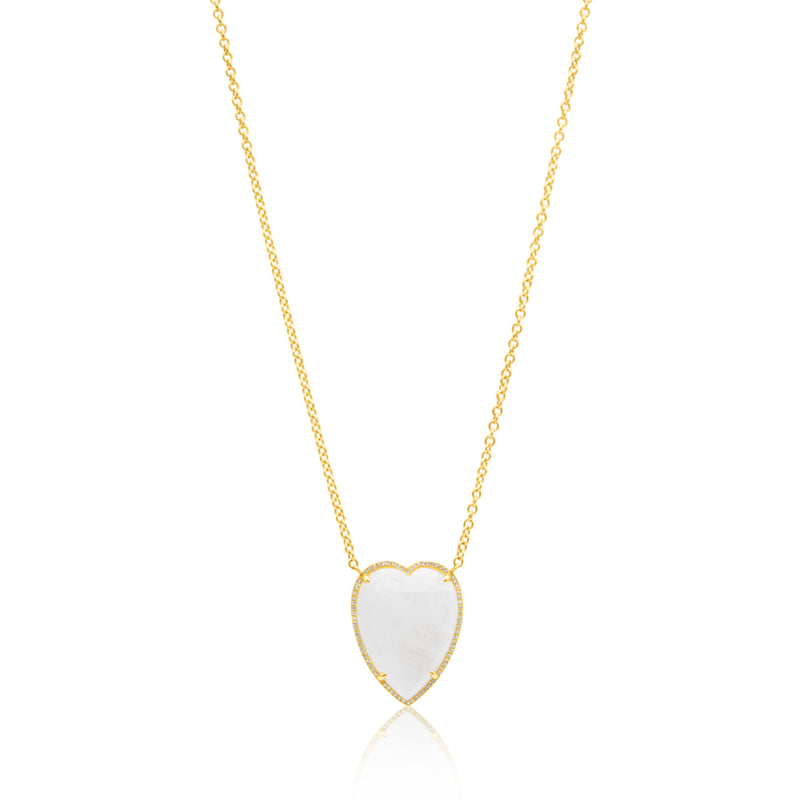14KT Yellow Gold Moonstone Diamond Heart Necklace