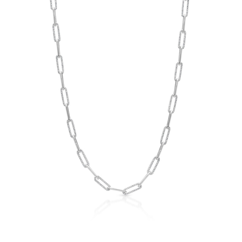 14KT White Gold Diamond Paper Clip Link Necklace