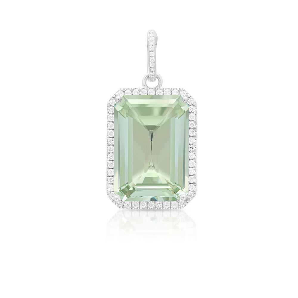 18KT White Gold Diamond Green Amethyst Luxe Jolly Charm Pendant with Diamond Clip on Bail
