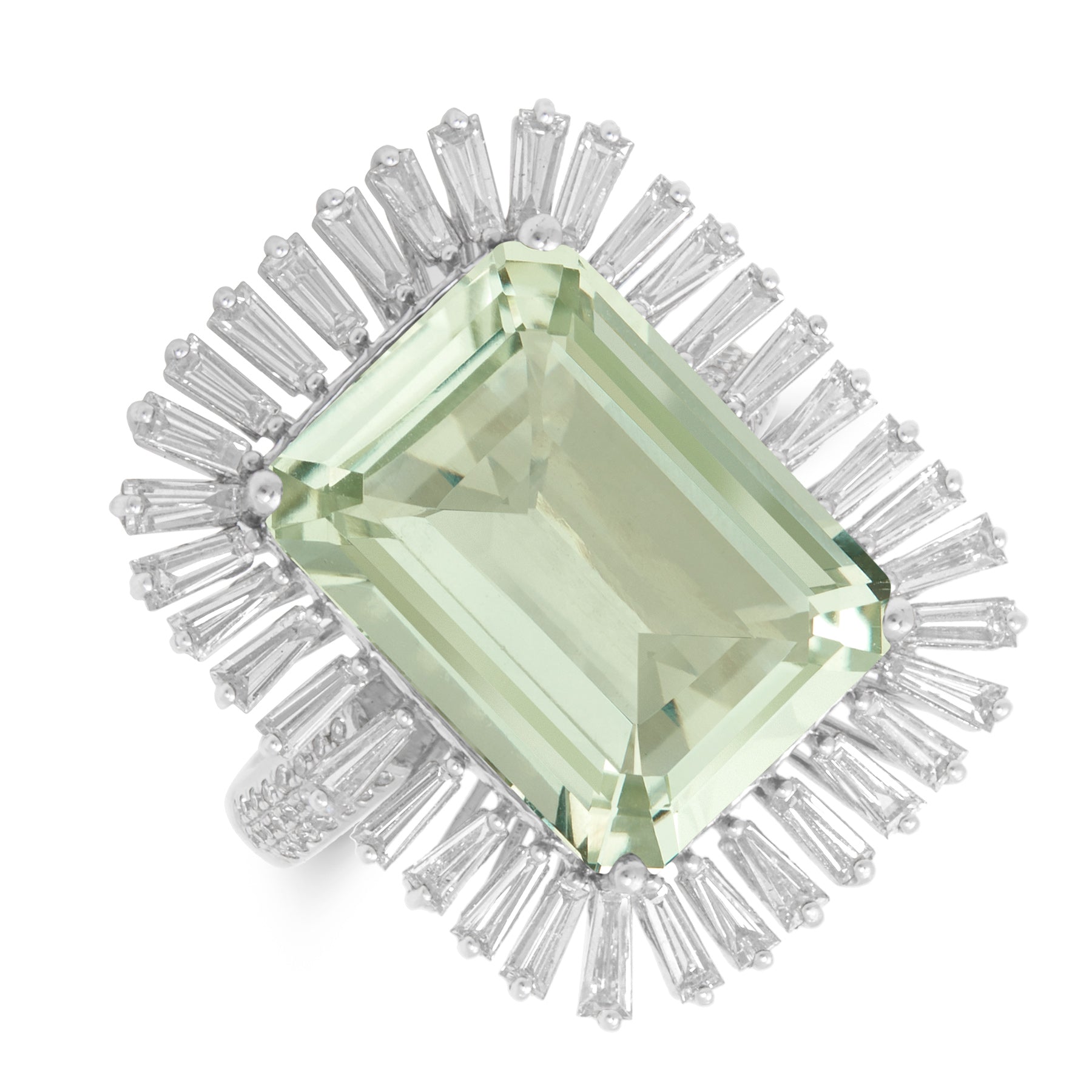 18KT White Gold Green Amethyst Baguette Diamond Luxe Fauna Ring