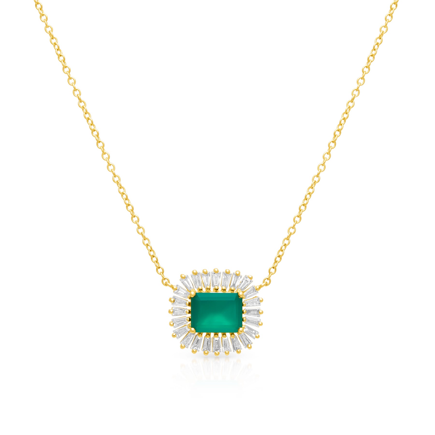 14KT Yellow Gold Green Onyx Baguette Diamond Luxe Fauna Necklace