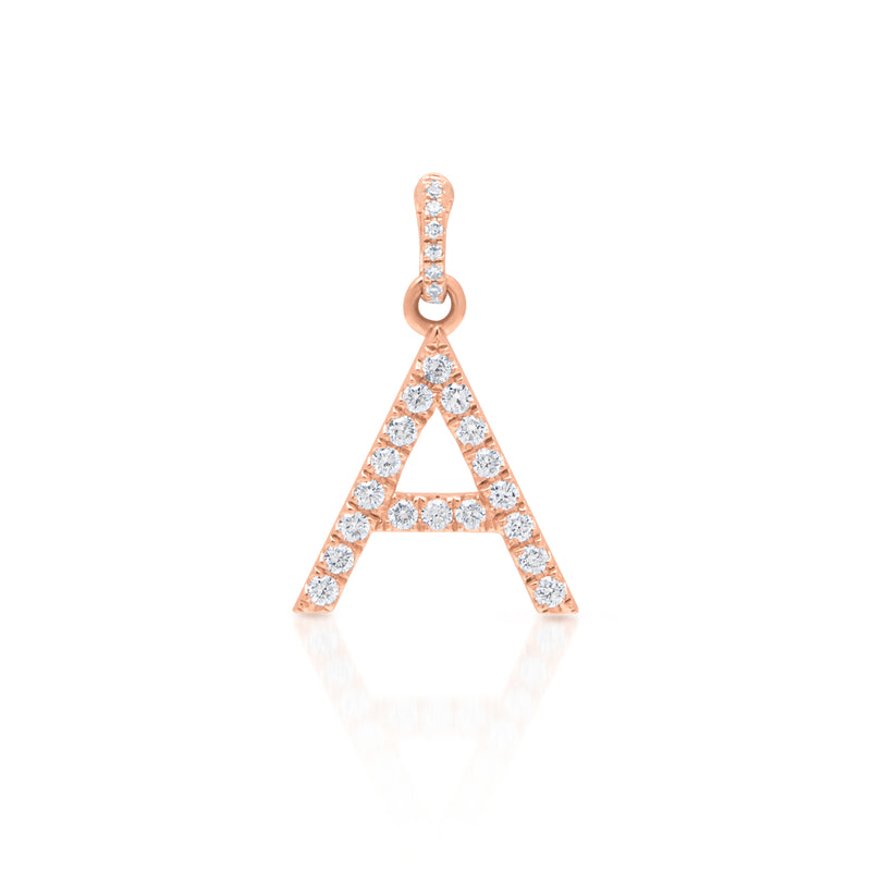 14KT Rose Gold Diamond Initial Charm Pendant with Diamond Clip on Bail