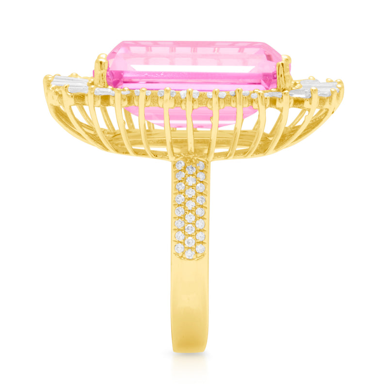 18KT Yellow Gold Pink Topaz Baguette Diamond Luxe Fauna Ring