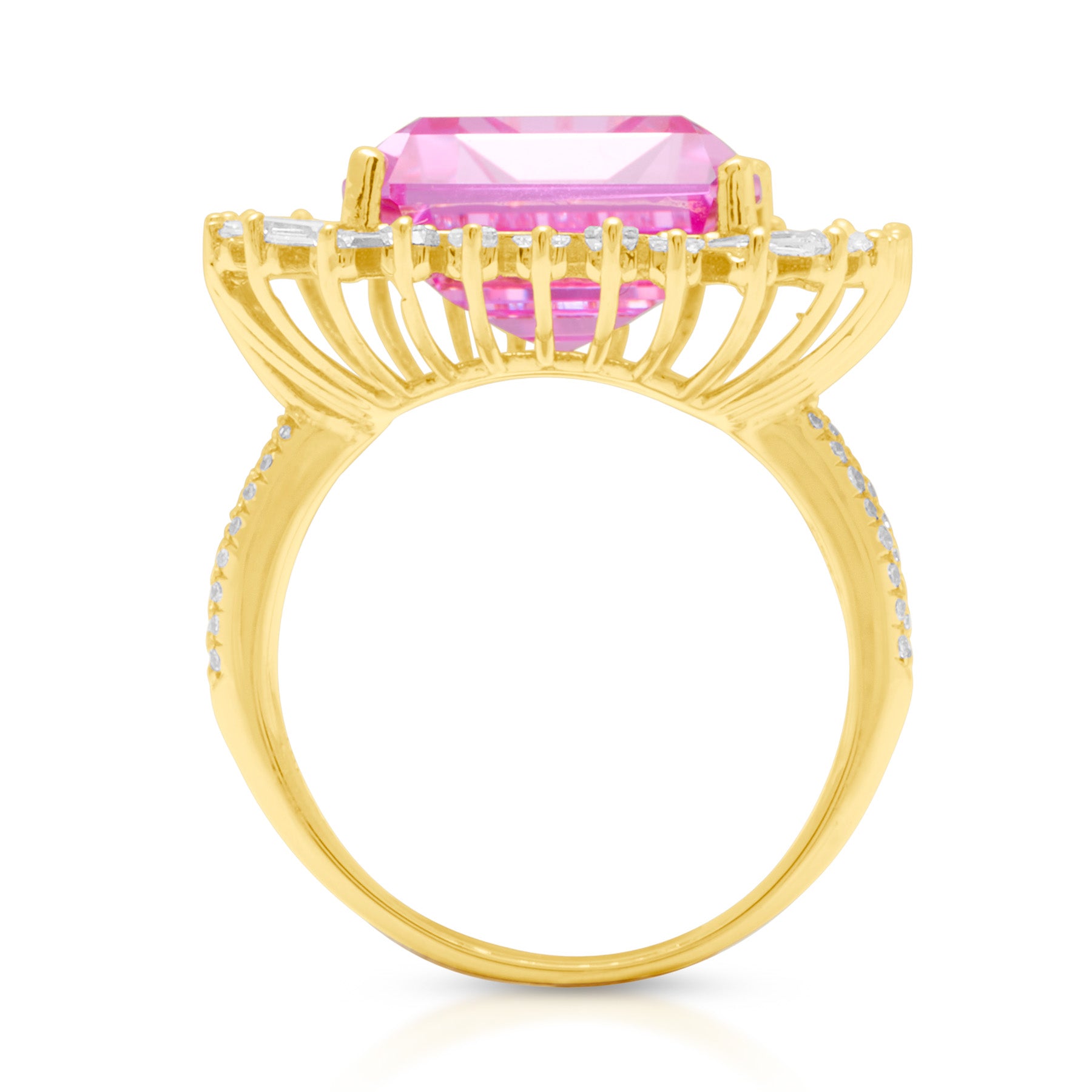 18KT Yellow Gold Pink Topaz Baguette Diamond Luxe Fauna Ring