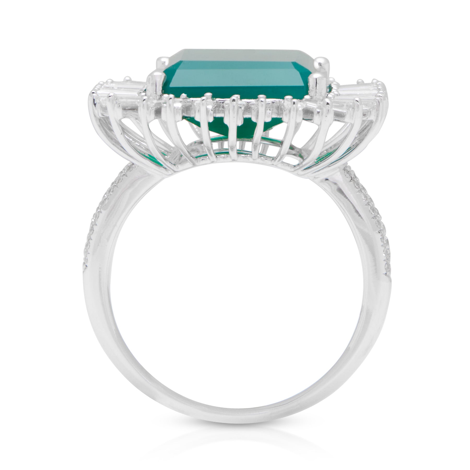 18KT White Gold Green Onyx Baguette Diamond Luxe Fauna Ring