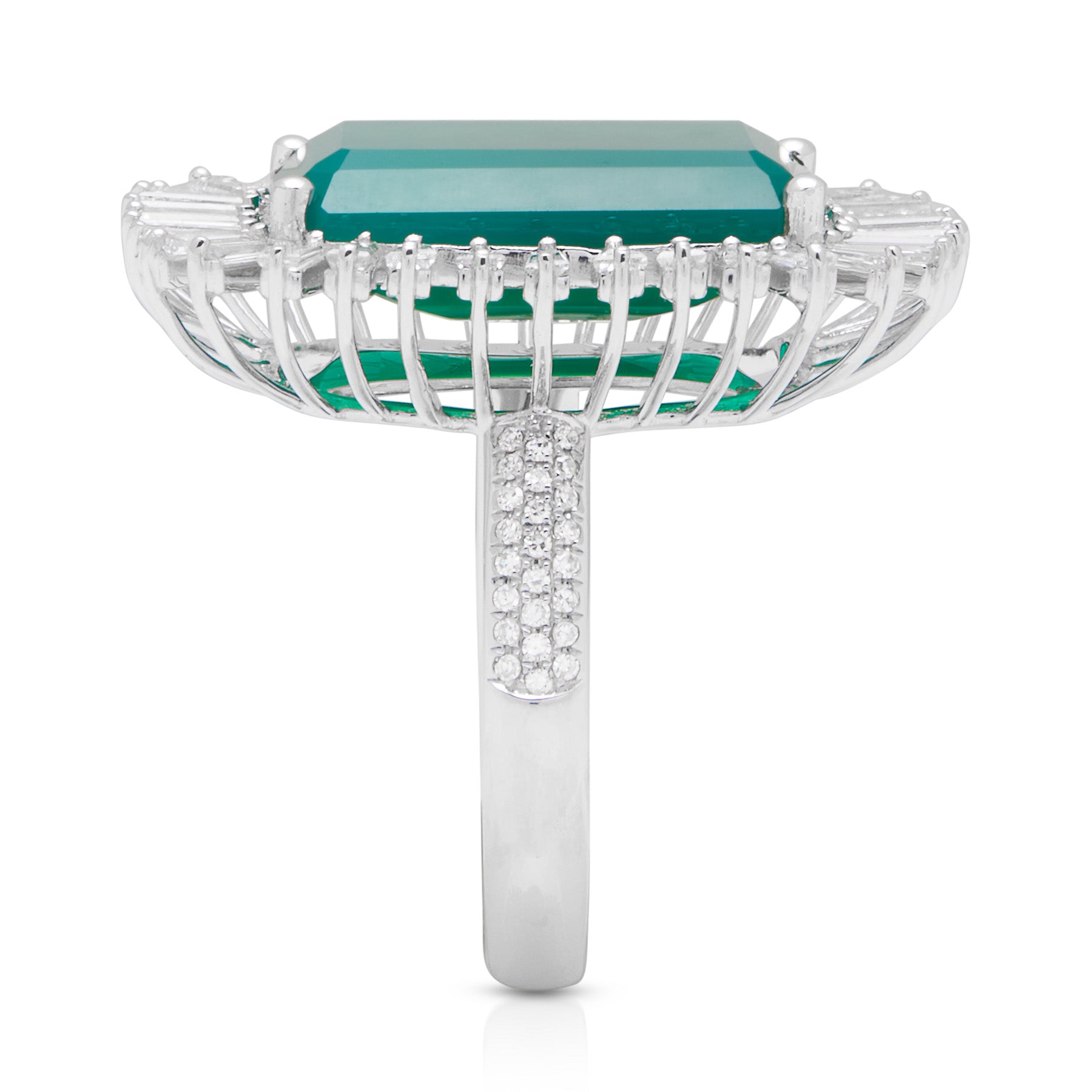 18KT White Gold Green Onyx Baguette Diamond Luxe Fauna Ring