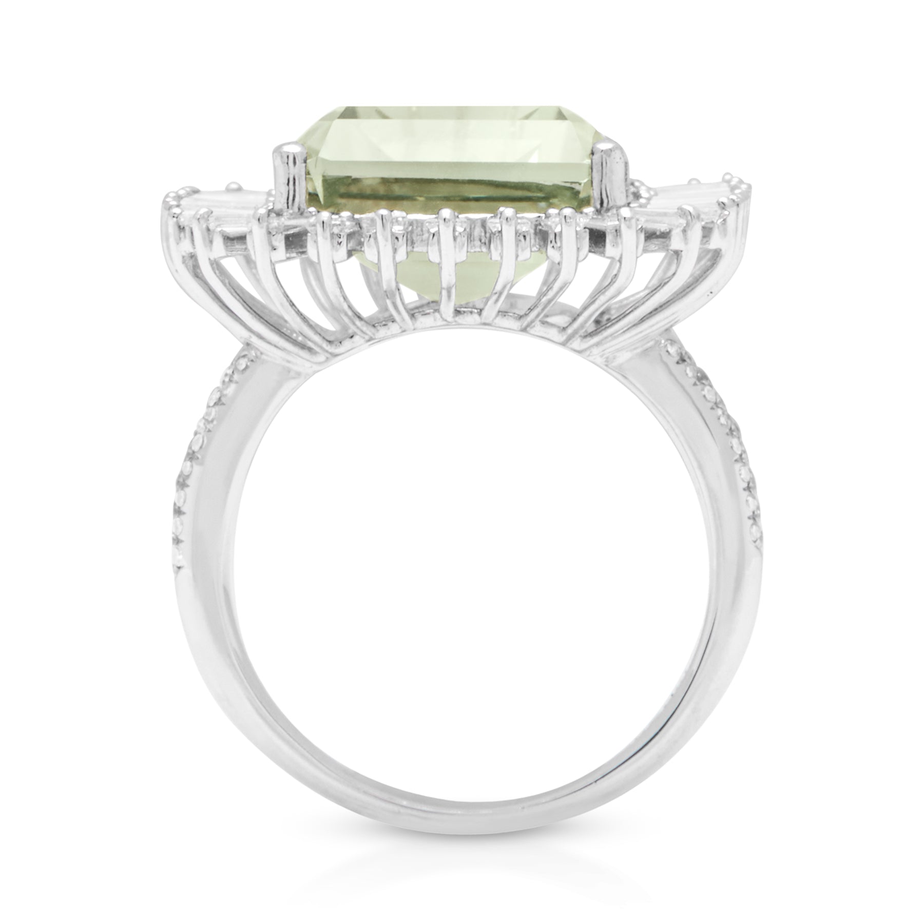 18KT White Gold Green Amethyst Baguette Diamond Luxe Fauna Ring