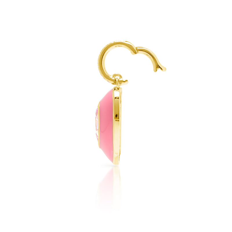 14KT Yellow Gold Pink Topaz Pink Enamel Heart Charm with Diamond Clip on Bail