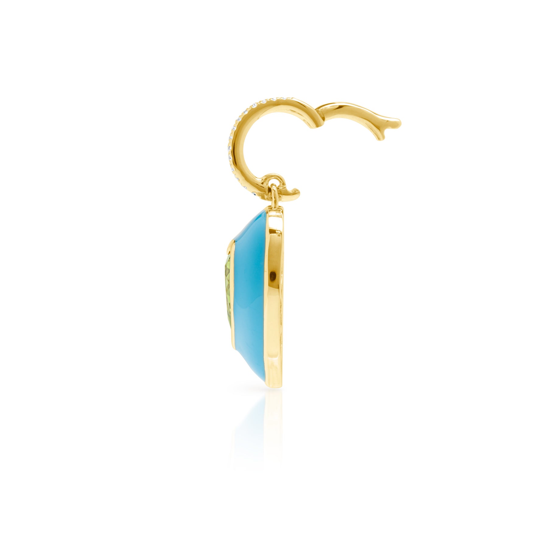 14KT Yellow Gold Peridot Turquoise Enamel Heart Charm with Diamond Clip on Bail